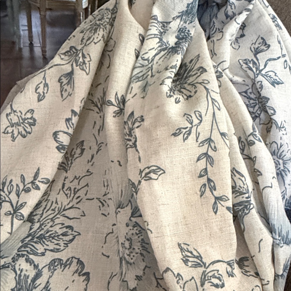 Sold Linen-Blend window curtains (2) panels in Cream and Dusty Blue